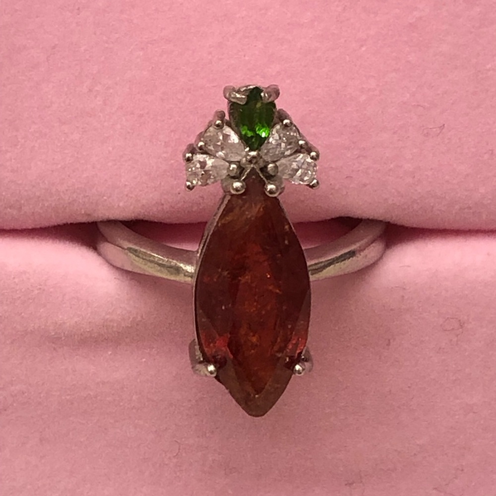 NWOT Sterling Silver Spessartine Garnet & Chrome Diopside Ring